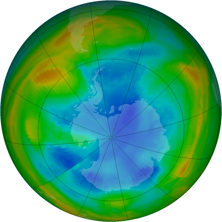 Antarctic ozone map for 24 August 1989